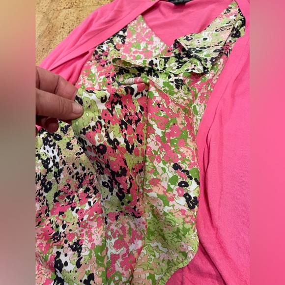 Think Spring ! August Silk Cardigan Attached Shell Floral Pink Green Size L - Picture 14 of 14